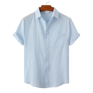 S12 Solid Cotton And Linen Lapel Shirt