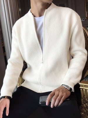 Zip Up Ribbed Knit Cardigan