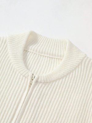 Zip Up Ribbed Knit Cardigan