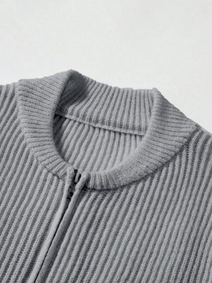 Zip Up Ribbed Knit Cardigan