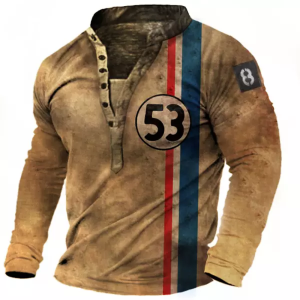 Men’s Vintage Racing Stripes Henley Long Sleeve T-Shirt