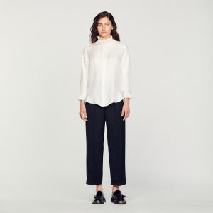 Silk shirt with gathered collar