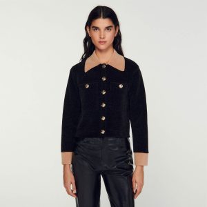 Cropped velour knit coatigan