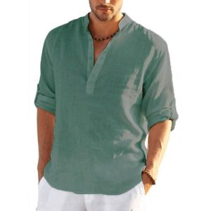 Men’s Linen Long Sleeve Casual Solid Shirt