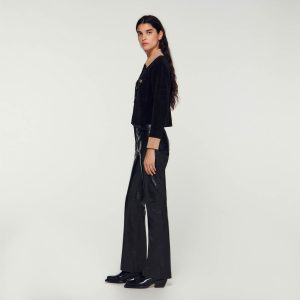 Cropped velour knit coatigan
