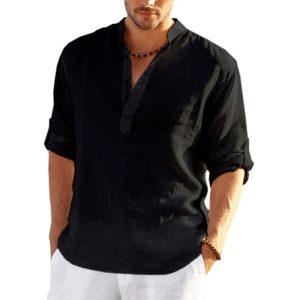 Men’s Linen Long Sleeve Casual Solid Shirt