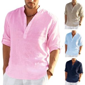 Men’s Linen Long Sleeve Casual Solid Shirt