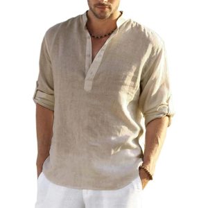 Men’s Linen Long Sleeve Casual Solid Shirt