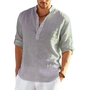 Men’s Linen Long Sleeve Casual Solid Shirt