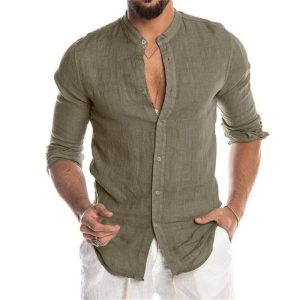 Men’s Linen Long Sleeve Shirt Cardigan